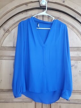 Rose & Olive Royal blue  semi-sheer v-neck long sleeve blouse Size M